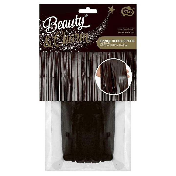 Perdea cu franjuri Godan Beauty & Charm mata, decorativa, Negru, 100x200 cm