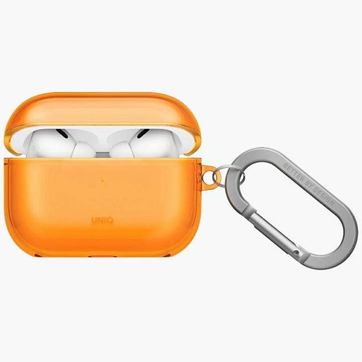 UNIQ, TPU калъф с 360° защита и карабинер, Glase за AirPods Pro 3, golden citrus