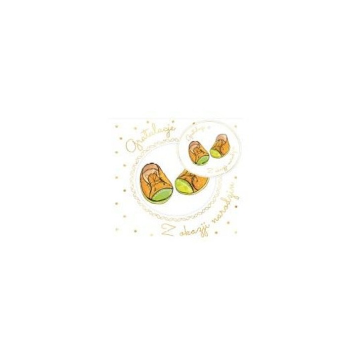 Felicitare patrat Henry Bucici nastere auriu multicolor 15x15cm cu plic