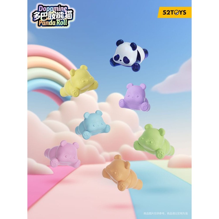 Set mini-figurine / mini figures blind box 52TOYS Panda Roll Dopamine Pandas, 3 cm inaltime, continut aleator pentru colectionare, Multicolor, 6 bucati