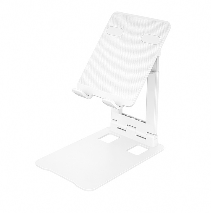 Suport de birou pentru telefon si tableta Wozinsky WPT-K28, reglabil, pliabil, cu elemente antialunecare, alb