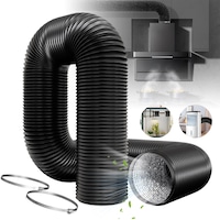 Tub Ventilatie, Bedee, Flexibil, Furtun de evacuare din PVC si aluminiu, 3m, 105mm, cu 2 Coliere Inox, Se intinde si se indoieste pana, pentru aer conditionat mobil, uscator, ventilator de evacuare, hota, sistem de ventilatie, grow tent, Negru