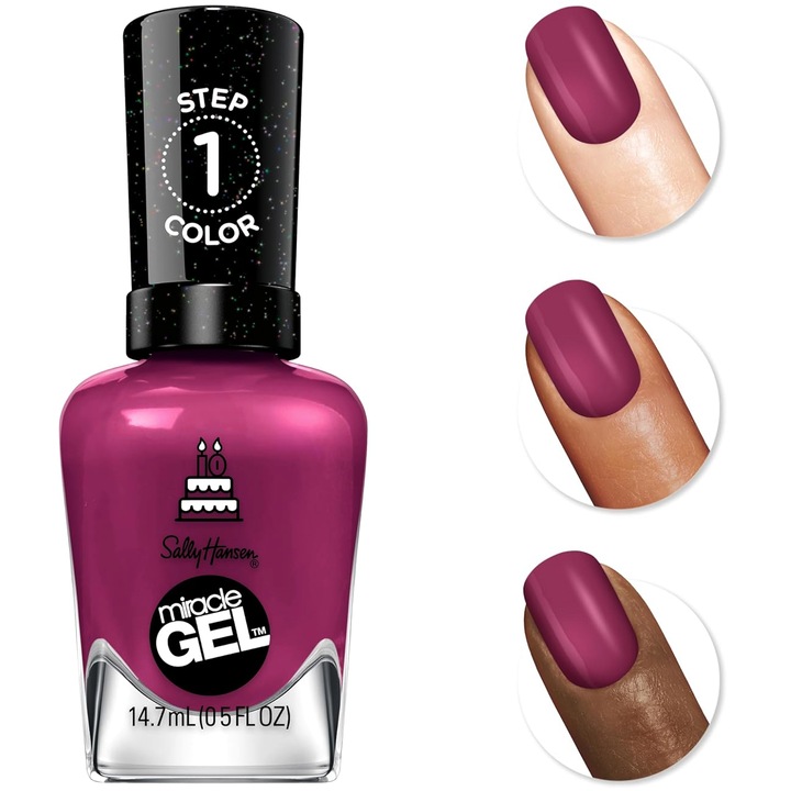 Lac de unghii / oja Sally Hansen Miracle Gel, fara lampa UV/LED, efect gel, Brewberry 533, 14.7 ml