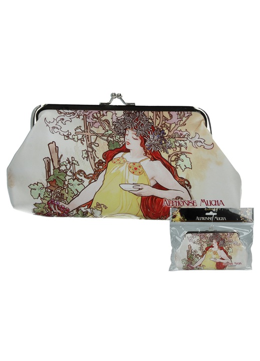 CARMANI, textil érmetárca fémzárral, Alphonse Mucha Ősz mintával, Többszínű, nagy