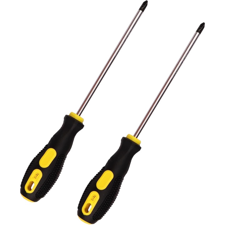 Set de 2 surubelnite Phillips cu maner de 6 inch, cu prindere antiderapanta si varf magnetic, surubelnita Phillips PH2 de 6 mm