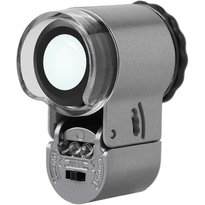 Lupa de bijutier pliabila din metal 50X cu lumina LED si UV - Lupa de buzunar pentru inspectarea bijuteriilor, bancnotelor, antichitatilor si citit