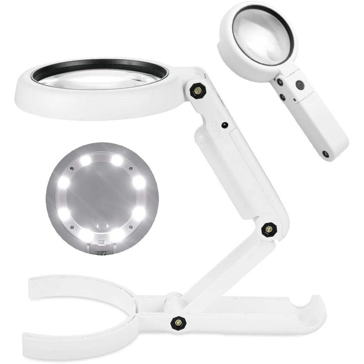 Lupa de bijutier, marire de la 5x la 11x, 8 LED-uri, suport pliabil, lampa cu lupa pentru birou, bijuterii, insecte, ziare, reparatii ceasuri