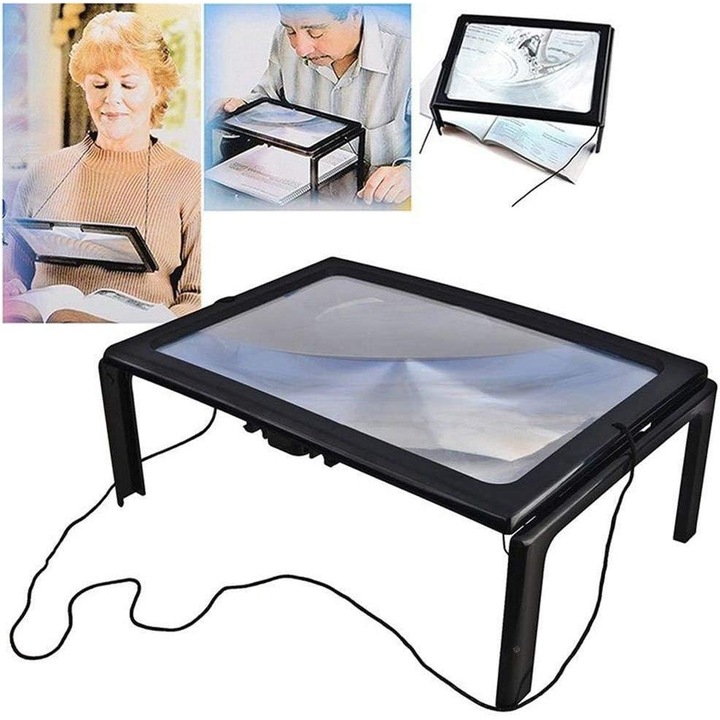 Lupa de citit 3X, lupa pentru o pagina intreaga cu iluminare LED, hands-free, cadou ideal pentru varstnici si persoane cu deficiente de vedere