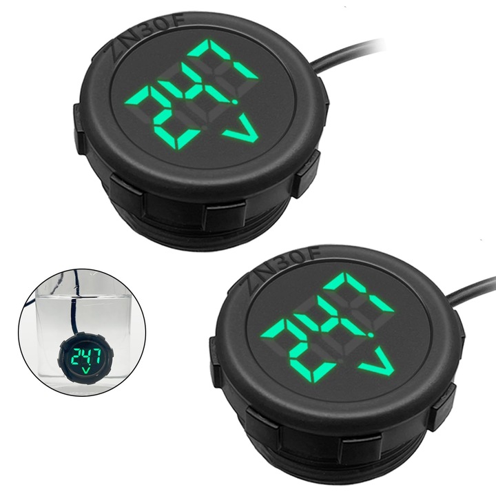 Set de 2 voltmetre cu afisaj digital DC 4V-100V, LED, tester de tensiune baterie pentru motocicleta, barca, camion, rulota, marin (verde)