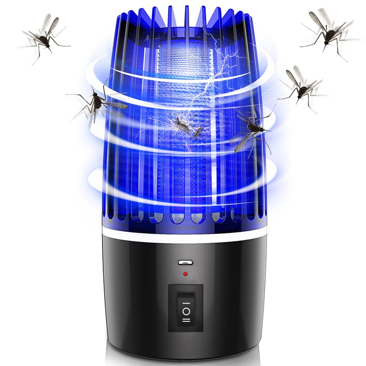 Lampa anti-tantari, capcana electrica reincarcabila USB pentru insecte (4000 mAh) — capcana electrica UV 360° pentru tantari si muste, pentru uz interior si exterior