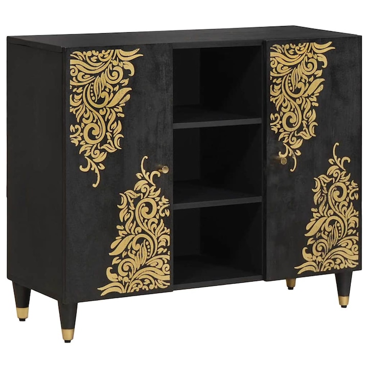 vidaXL Széf polcokkal tárolóval Fekete 90 x 33 x 75 cm Tömör Mangófát 4018836
