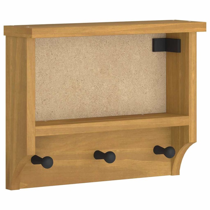 Cuier de perete VidaXL SANDNES, lemn masiv pin, finisaj nuc, 45x12x35cm