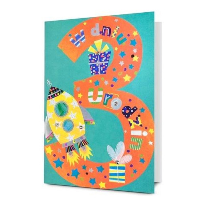Felicitare/card pentru ziua de nastere Pan Dragon, bogat decorata, cu plic, multicolor, 11,5x17 cm, 1 buc