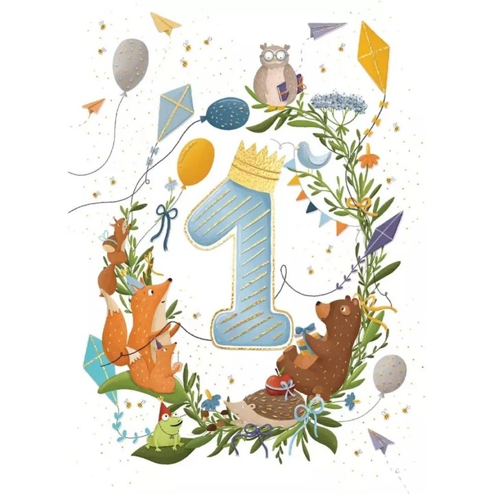 Felicitare/karnet Henry Roczek B6, pentru primul an, cu folie decorativa, multicolor, 126x181 mm