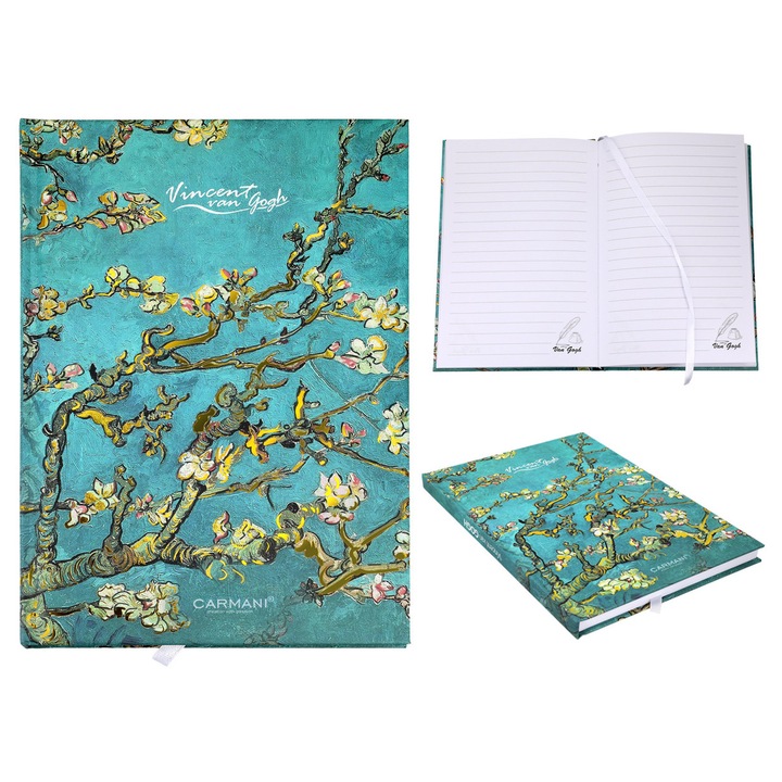 Notes A5/Caiet A5 Carmani Van Gogh Almond Blossom, 80 pagini liniate, semn de carte, turcoaz, 1 buc
