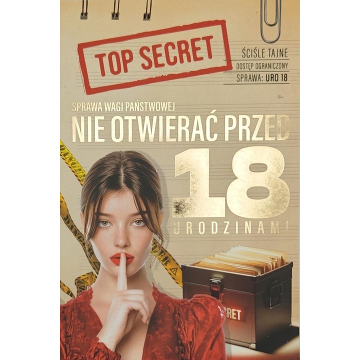 Felicitare aniversara YEKU JCX Top Secret, pentru 18 ani, cu design 'Top Secret', multicolor, 137x218 mm, 1 buc