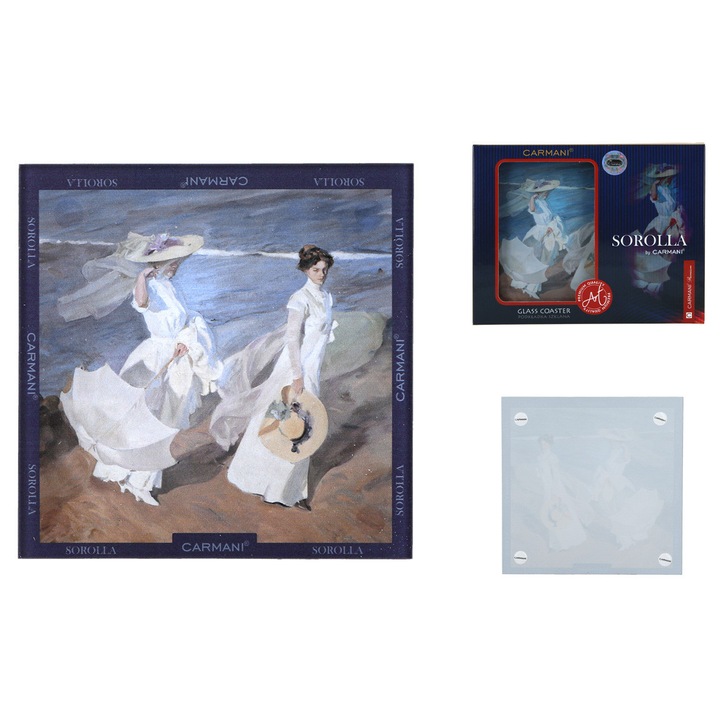 Suport pahar Carmani Joaquin Sorolla pictura sticla patrat 10x10cm