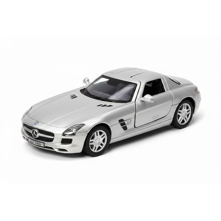 Kinsmart Mercedes-Benz SLS AMG modellautó, fém, ezüst, 1:36 méretarány