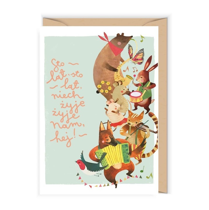 Felicitare aniversara Cudowianki, eleganta din hartie, cu plic inclus, ilustratie multicolor, 18 x 14,6 cm, 1 buc