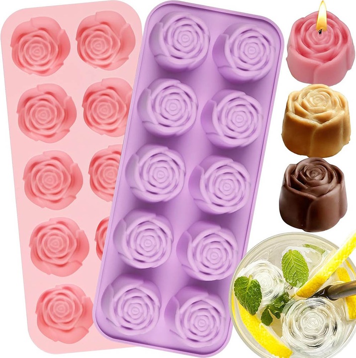 Set 2 forme silicon trandafir, 20 cavitati, roz mov, 24.1x10cm