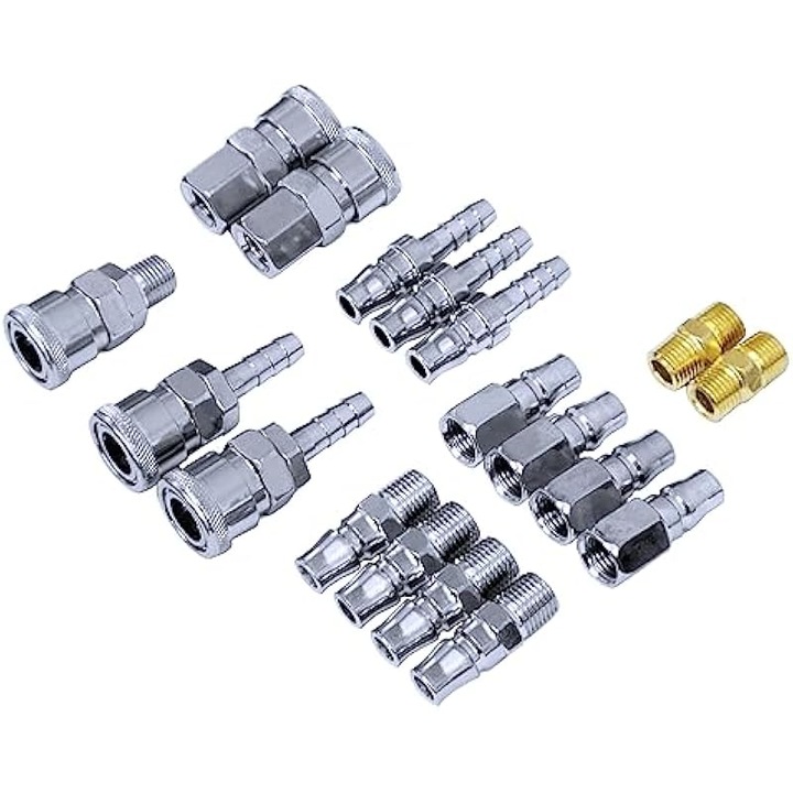 Set 18 piese cuplaje rapide pentru furtun compresor aer, metalic, multicolor
