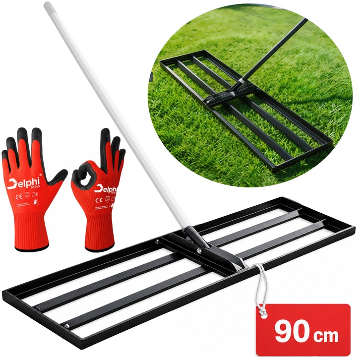 Kézi gyepszintező 90 cm, talajegyengető gereblye, földterítő eszköz gyephez