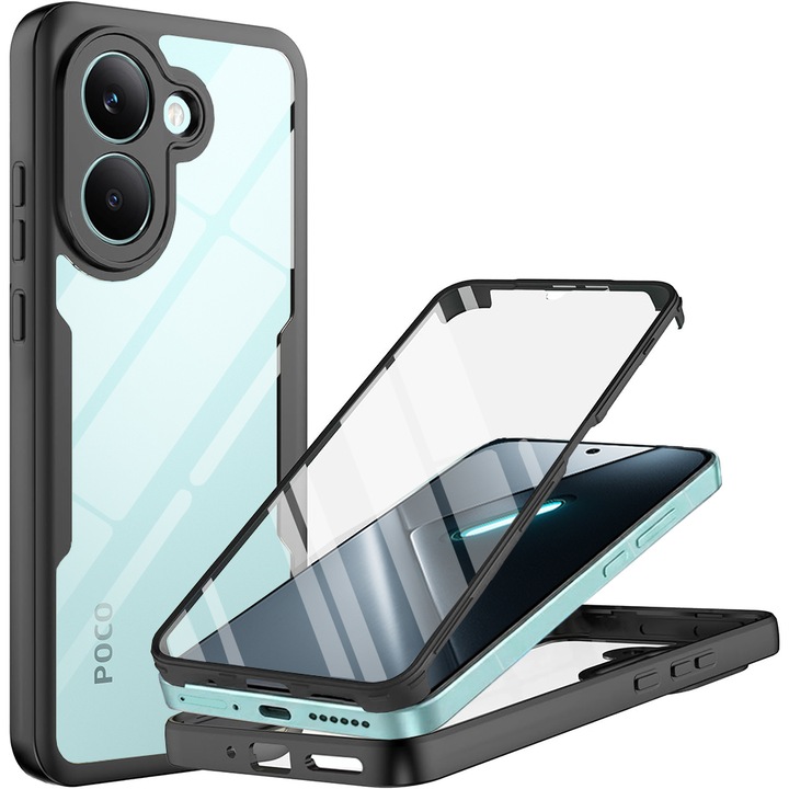 Set 360: Husa cu folie integrata pentru Poco X8 Pro Protectie 360 fata / spate - negru