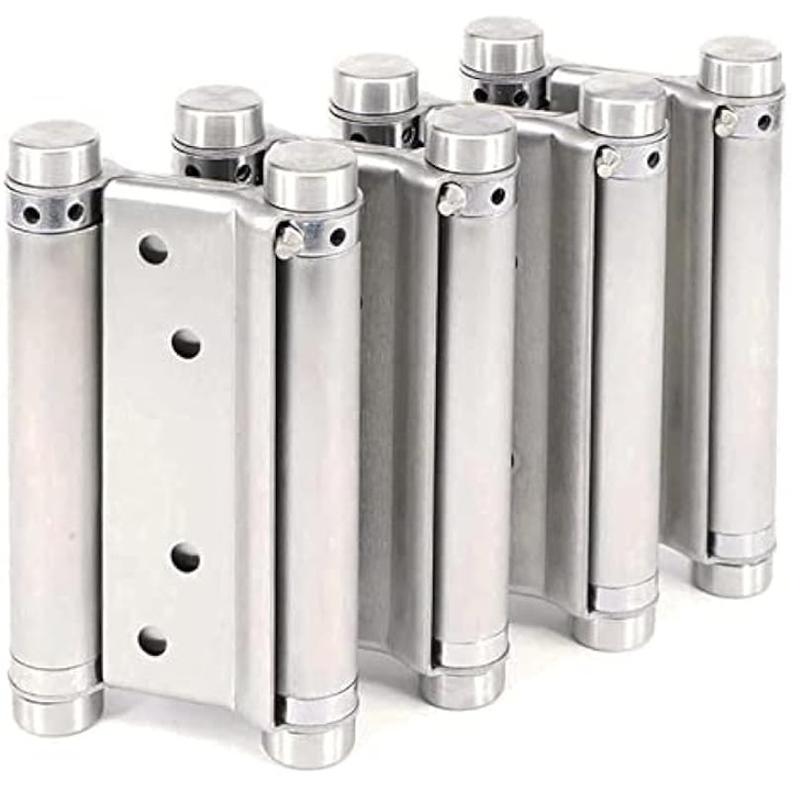 Set 4 balamale double-action pentru usi batante, inox, reglabile cu auto-inchidere, 100 mm (4 inch), pentru grosime usa 20-32 mm, include 32 suruburi si 2 leviere