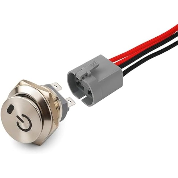 Comutator rotund impermeabil 4 pini 22mm LED verde 230V 10A