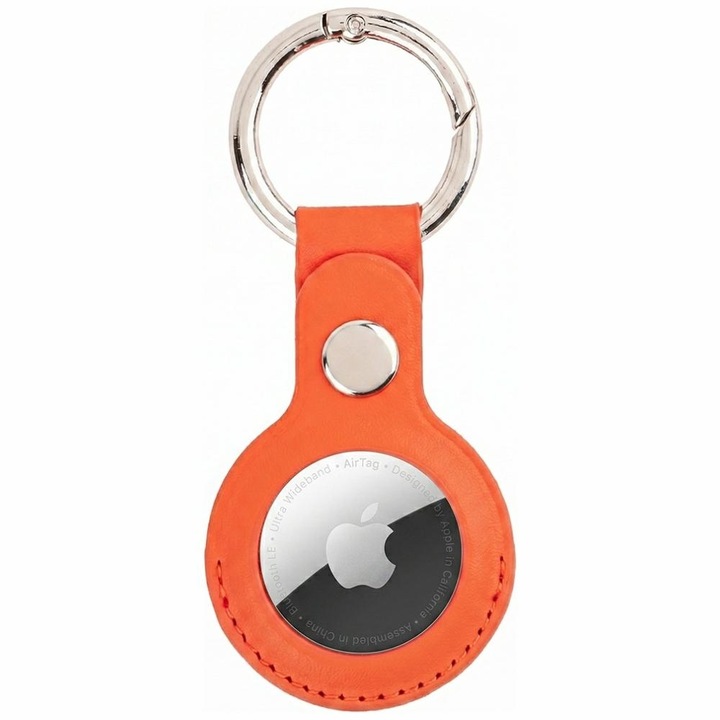 Husa de protectie din piele ecologica Mercury compatibila cu Apple AirTag, Portocaliu
