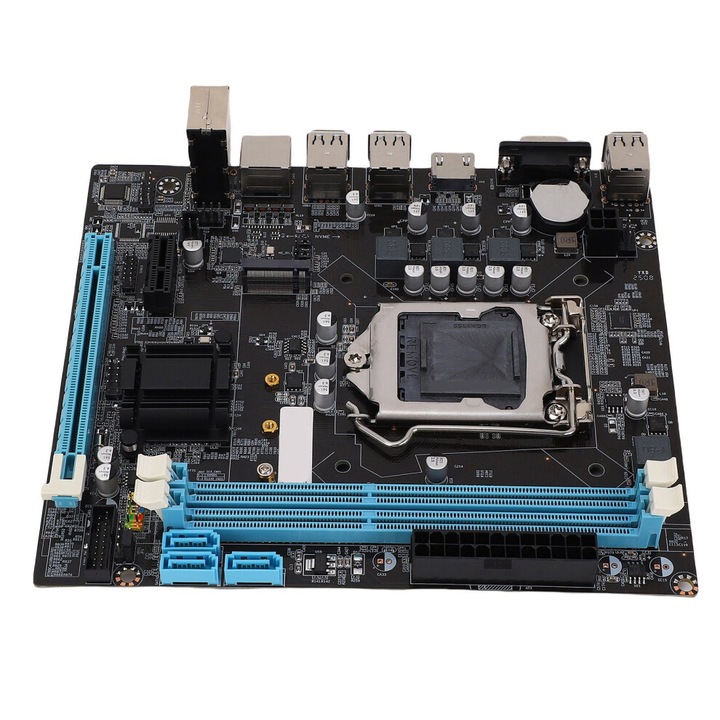 Дънна платка H61 Micro ATX, LGA1155, M.2 NVMe, 6x USB 2.0, двуканален DDR3 2x8GB (макс. 16GB), 3x SATA II, PCIe x16, VGA/HDMI, черно/синьо, 1 бр.