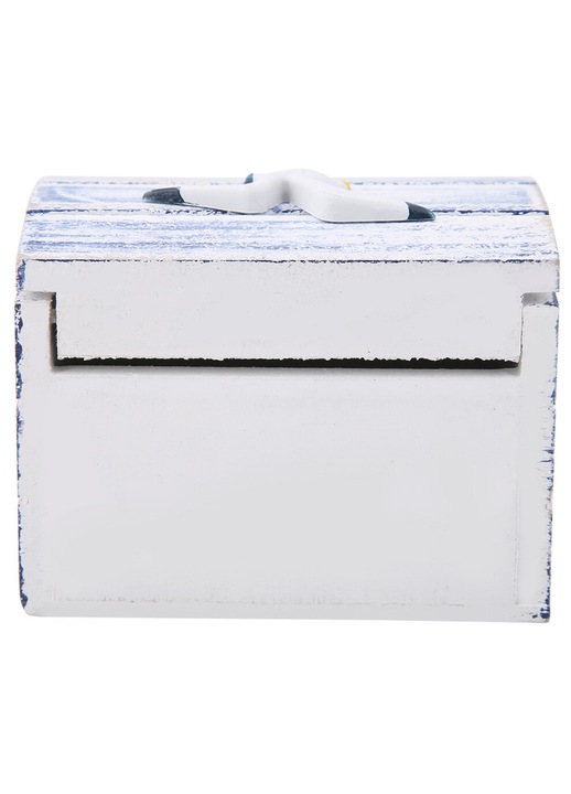 Cutie bijuterii, caseta decorativa din lemn, stil mediteranean cu element marin, multicolor, 7.3x5.5x5.2 cm