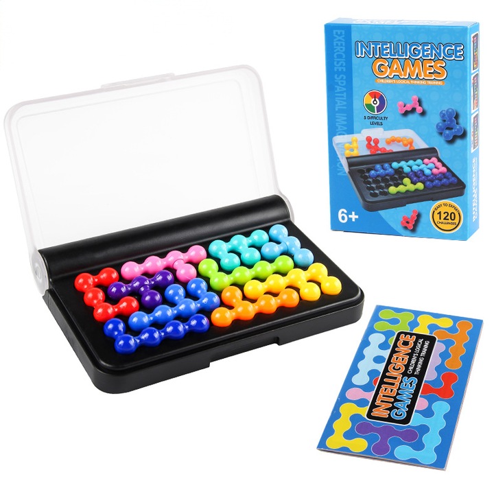 Joc de inteligenta puzzle 3D, 120 provocari, multicolor, compact