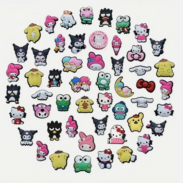 Set 10 accesorii saboti, Crocs, tip Jibbitz, model Sanrio, Multicolor, Aleatoriu