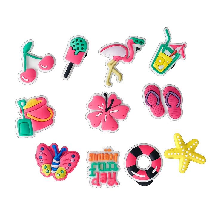 Set 11 accesorii saboti, Crocs, tip Jibbitz, Vis de Vara, model 2, multicolor