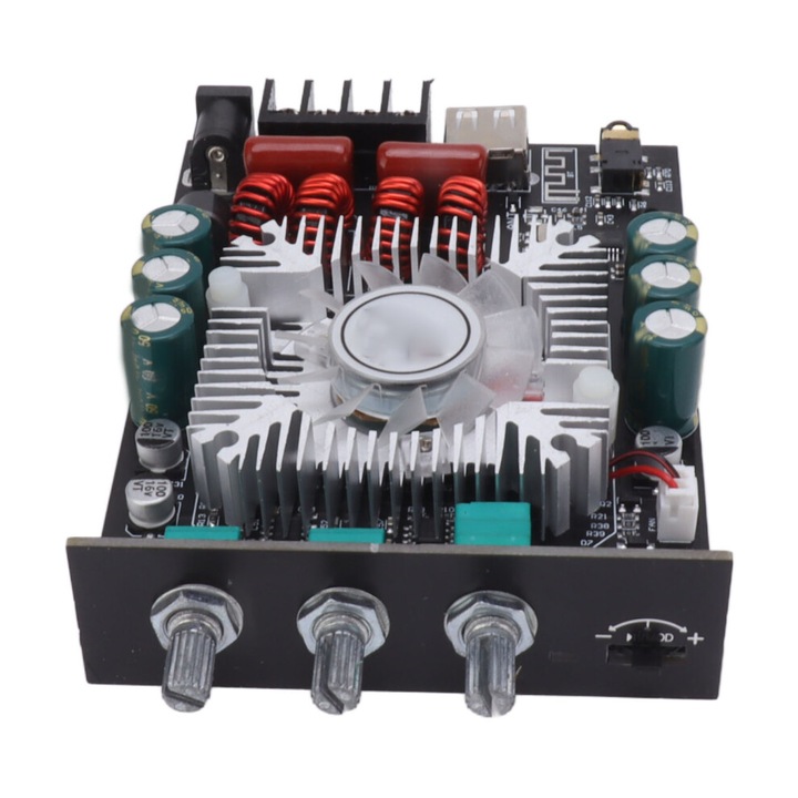Bluetooth 5.0 TDA7498E audio erősítő modul, 160W x 2, DC15-36V, többszörös védelemmel és aktív hűtéssel, Fekete