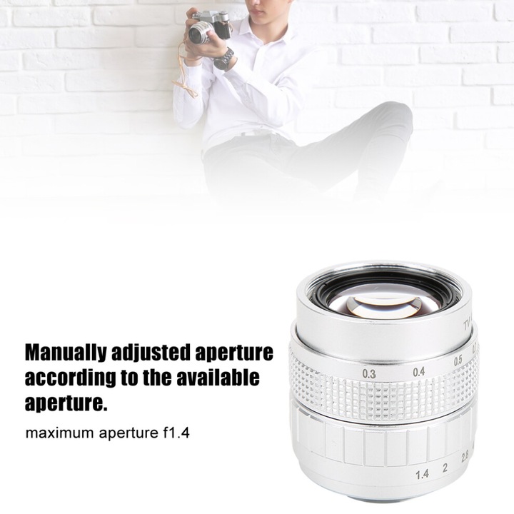 50mm F1.4 manuális objektív, ezüst, fix, tükör nélküli fényképezőgépekhez