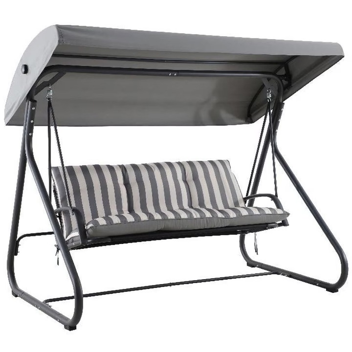 Leagan balansoar gradina 3 persoane, saltea inclusa, maxim 300 kg, 206x160x165 cm, gri