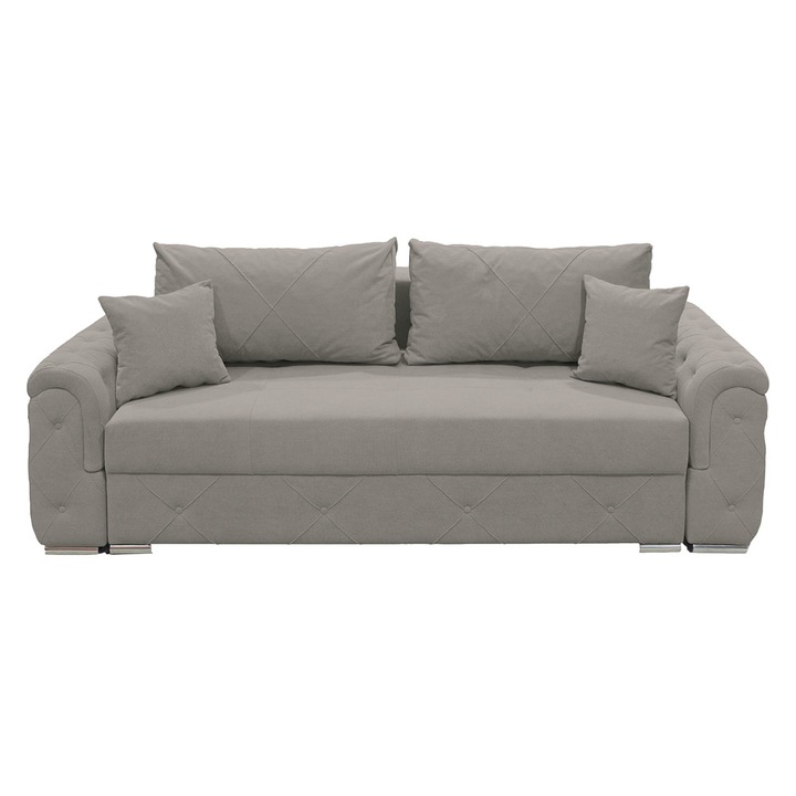 Canapea extensibila Lorena, 3 locuri, gri deschis, cu lada de depozitare, dimensiune 247x96x78 cm