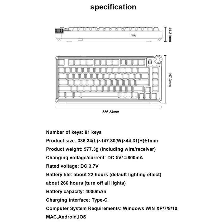 Aula геймърска механична клавиатура Wireless Gaming Mechanical Keyboard AU75 - Bloomfield Switch [Linear] (English US), Beige