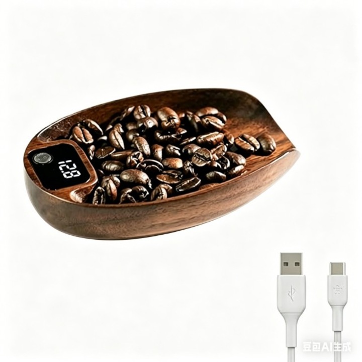 Cantar de cafea pentru cantarire/dozare intr-unul singur, cantar espresso din lemn de nuc de inalta precizie 0, 1 g, cantar de bucatarie reincarcabil cu LED digital, senzor tactil