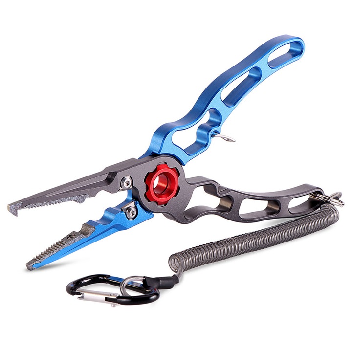 Cleste pescuit multifunctional aluminiu, albastru-gri, 18x6.2cm, set cu husa