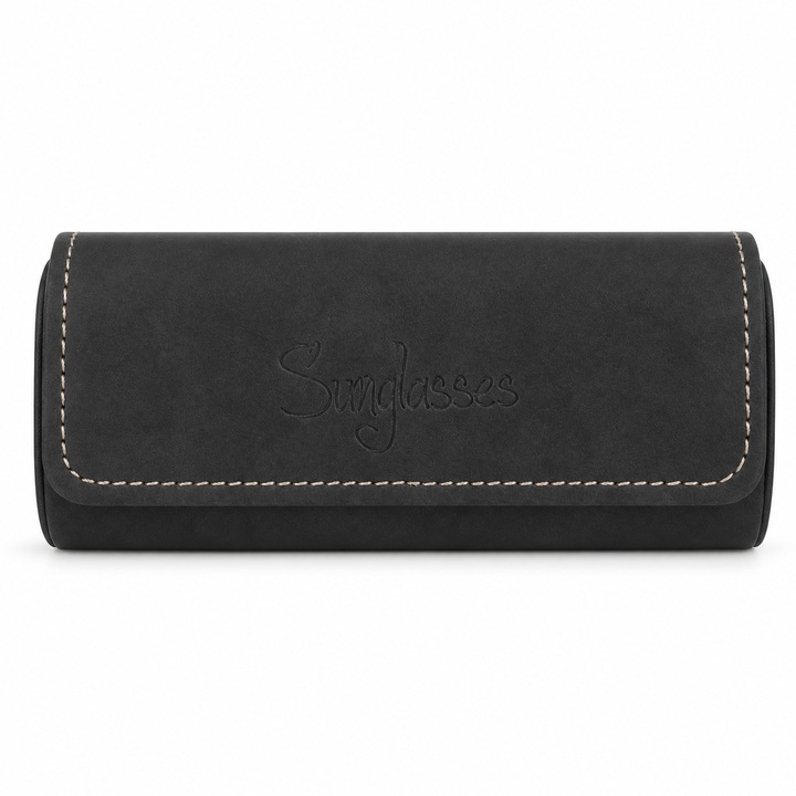 Husa Ochelari Neagra Din PVC Cu Mesaj Sunglasses Inchidere Magnetica Interior Moale Protectie Praf Zgarieturi 16x3.5x6.5 cm Shopiens®