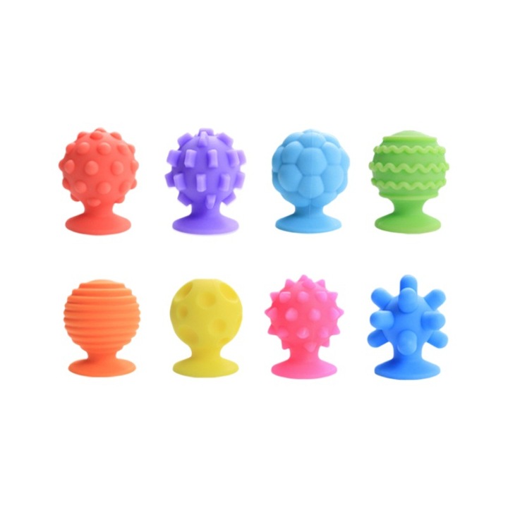 Jucarii senzoriale pentru copii, set de 8 bucati, se apasa cu degetul, ORBER, textura unica, jucarii cu ventuze, silicon de calitate alimentara, 7 x 7 x 7 cm, multicolore