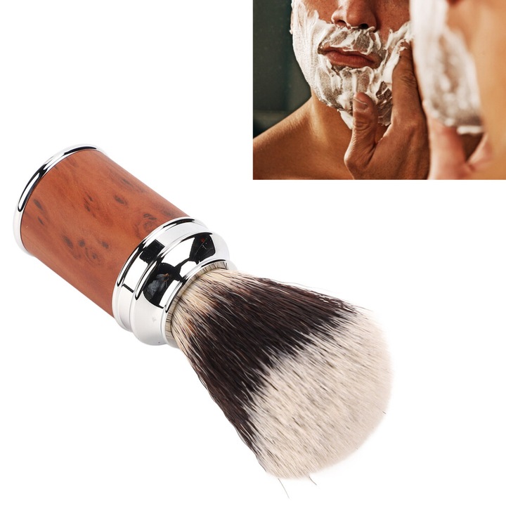 Perie de ras, nylon, maner lemn si aluminiu, compacta