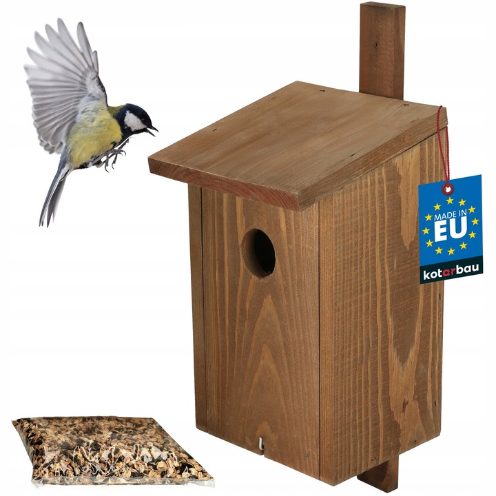 KOTARBAU® Cuib pentru pasari de exterior, lemn, 29x17 cm, maro, casuta pentru pasari de exterior, cuib pentru pasari, cu hrana 0, 5 kg, cuiburi pentru pitigoi, cuib pentru pitigoi