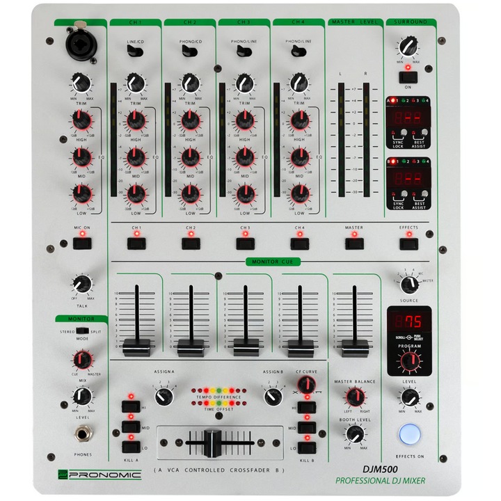 Mixer DJ Pronomic DJM500, 5 canale, efecte digitale 24 biți, Bluetooth, 115x340x390mm