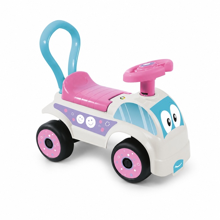 Masinuta Fara Pedale pentru Copii Tip Ride-On cu Volan si Claxon, Vehicul de Impins pentru Interior si Exterior, Masina pentru Dezvoltarea Echilibrului si Coordonarii, Design Ergonomic cu Compartiment Depozitare, Copii 12 Luni, Multicolor