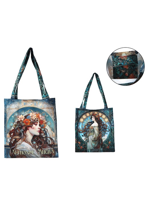 Carmani, Textil válltáska, strapabíró, belső zsebbel, Alfons Mucha mintás, Többszínű