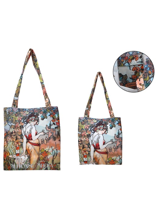 CARMANI, Textil tote válltáska, belső zsebbel, Alfons Mucha mintával, többszínű